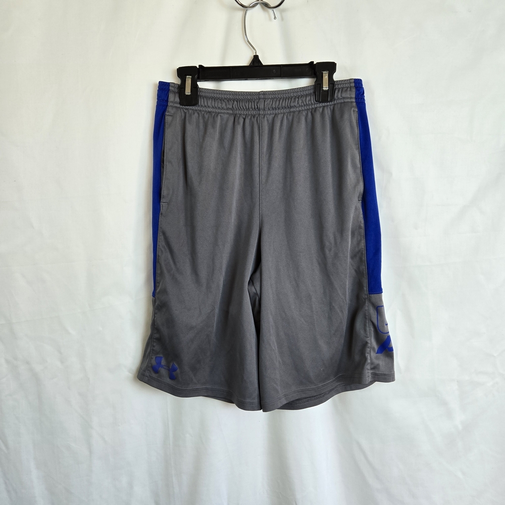 Under Armour Boys Gray Blue Loose‎ Fit Pockets Drawstring Athletic Shorts YXL